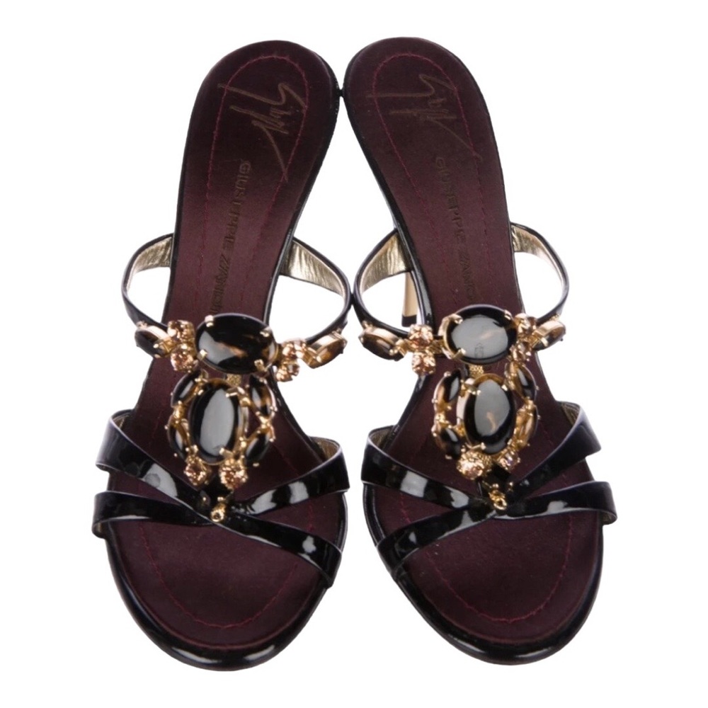 Giuseppe Zanotti, black and gold Embellished Slide Sandals, Women’s size 5.5